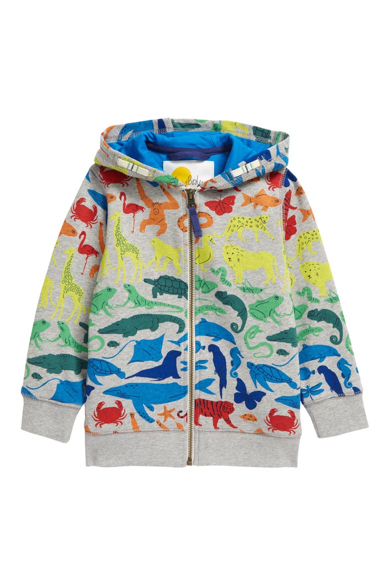Kids' Animal Print Full Zip Hoodie, Main, color, MULTI RAINBOW ANIMALS