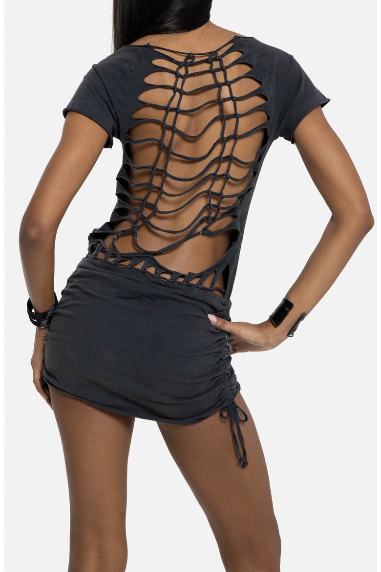 Macramé Back Jersey Minidress, Alternate, color, GREY