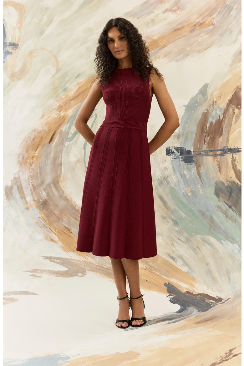 Sleeveless Fit & Flare Knit Dress, Alternate, color, CABERNET