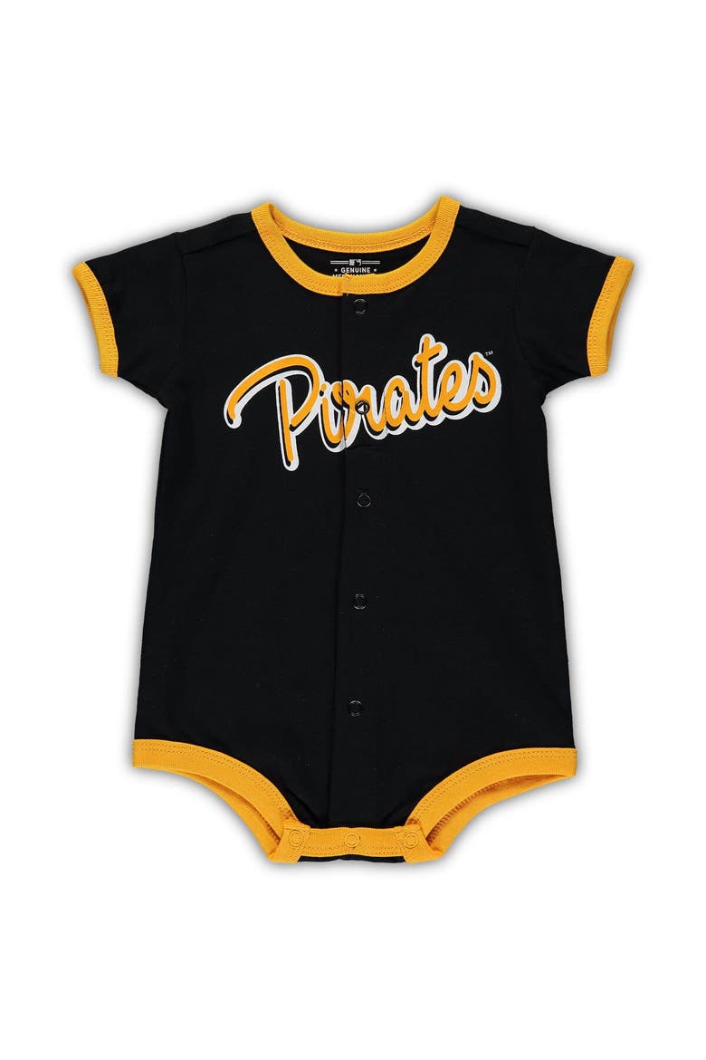 Newborn & Infant Black Pittsburgh Pirates Stripe Power Hitter Romper, Main, color, Black