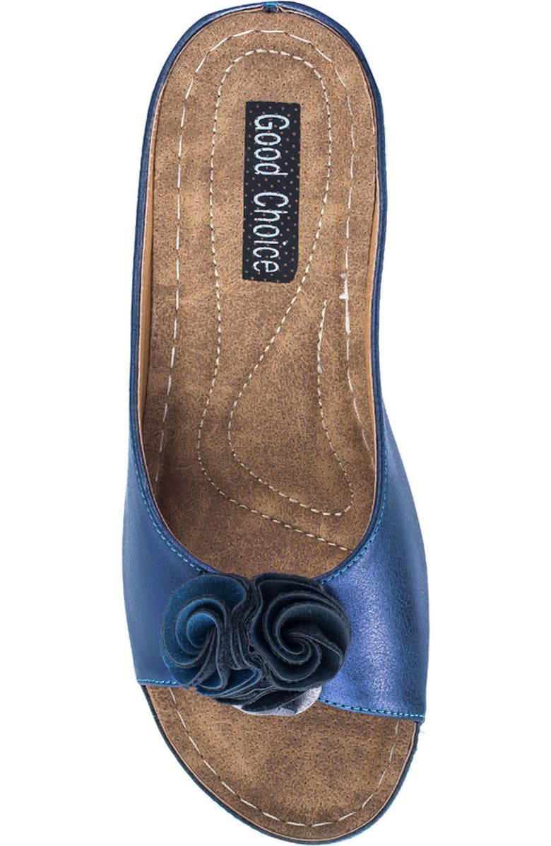 GOOD CHOICE NEW YORK Sydney Floral Platform Wedge Sandal, Alternate, color, Navy