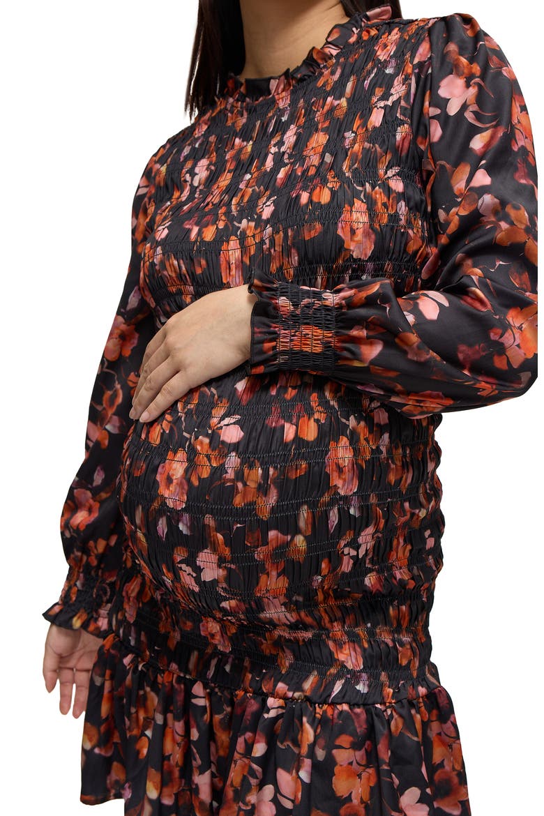 The RSVP Smocked Mini Maternity Dress, Alternate, color, Blur Floral Pink