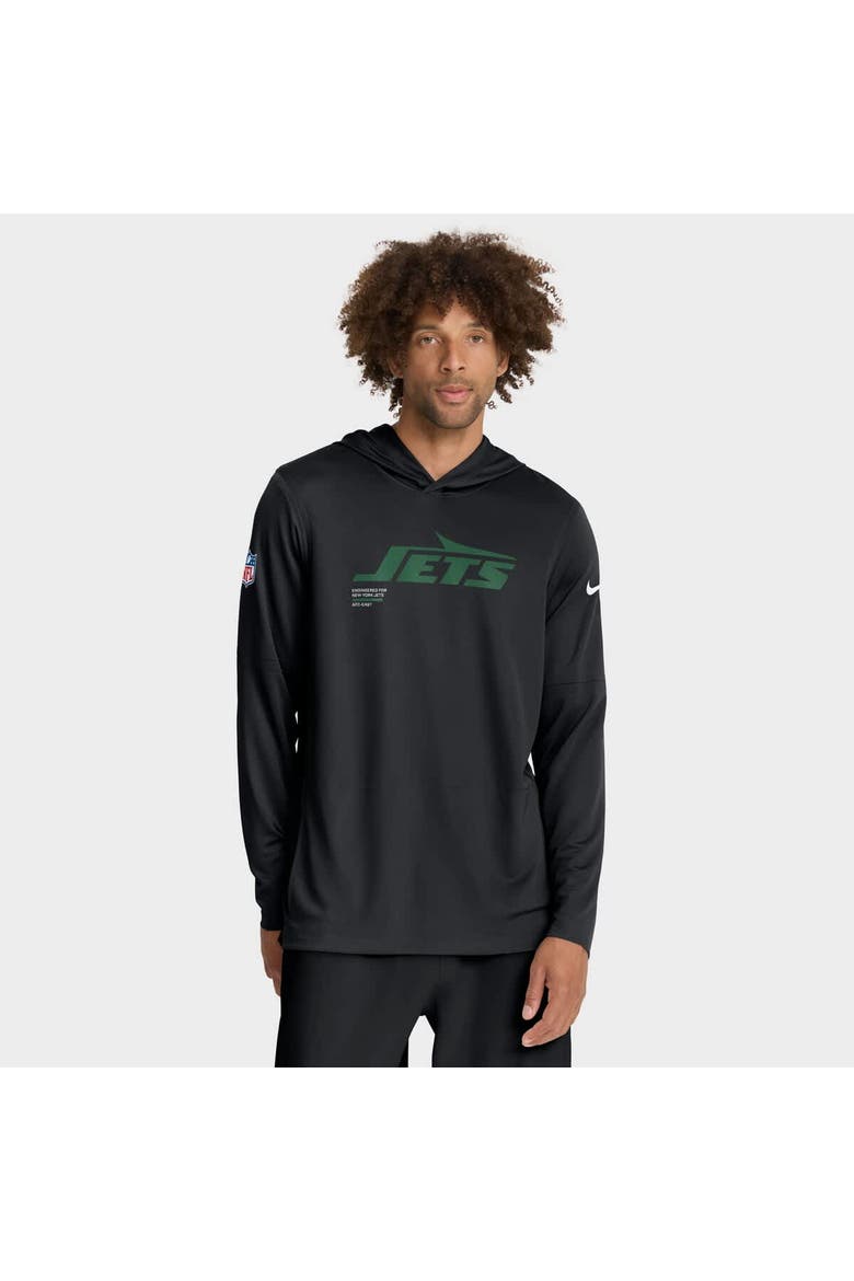 Men's Nike Black New York Jets Sideline Pure Fury Performance Long Sleeve Hoodie T-Shirt, Main, color, Black