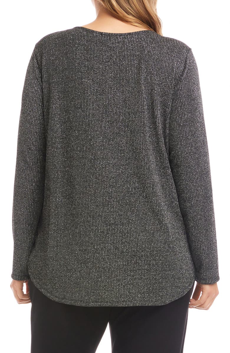 Karen Kane Metallic Stripe Curved Hem Top, Alternate, color, Black W/ Silver