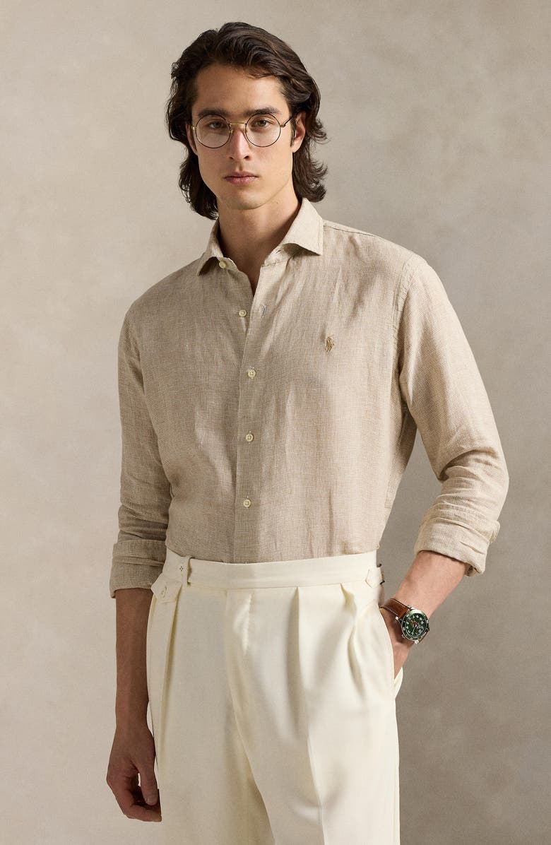 Polo Ralph Lauren Classic Fit Houndstooth Linen Button-Up Shirt, Alternate, color, 