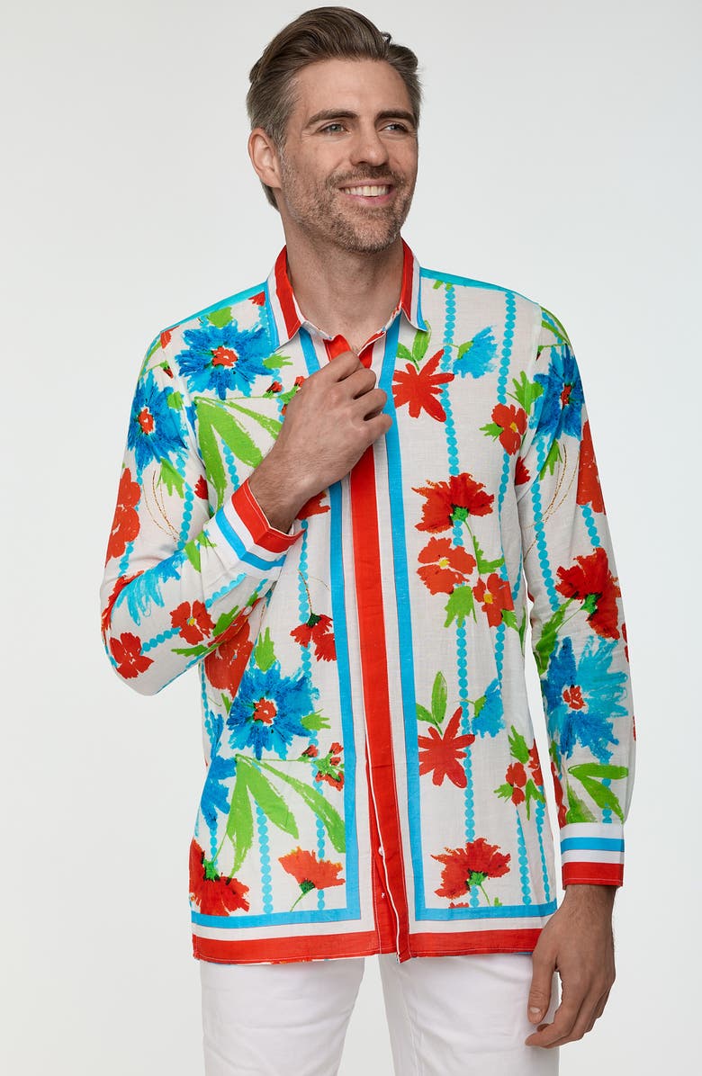 RANEES Floral Button-Up Resort Shirt, Alternate, color, 