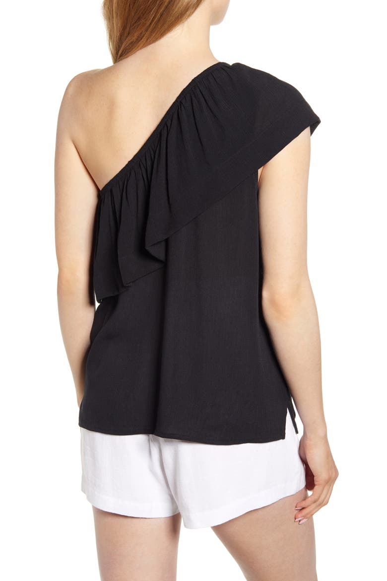 Gibson x Hi Sugarplum! Ibiza One-Shoulder Ruffle Top, Alternate, color, BLACK