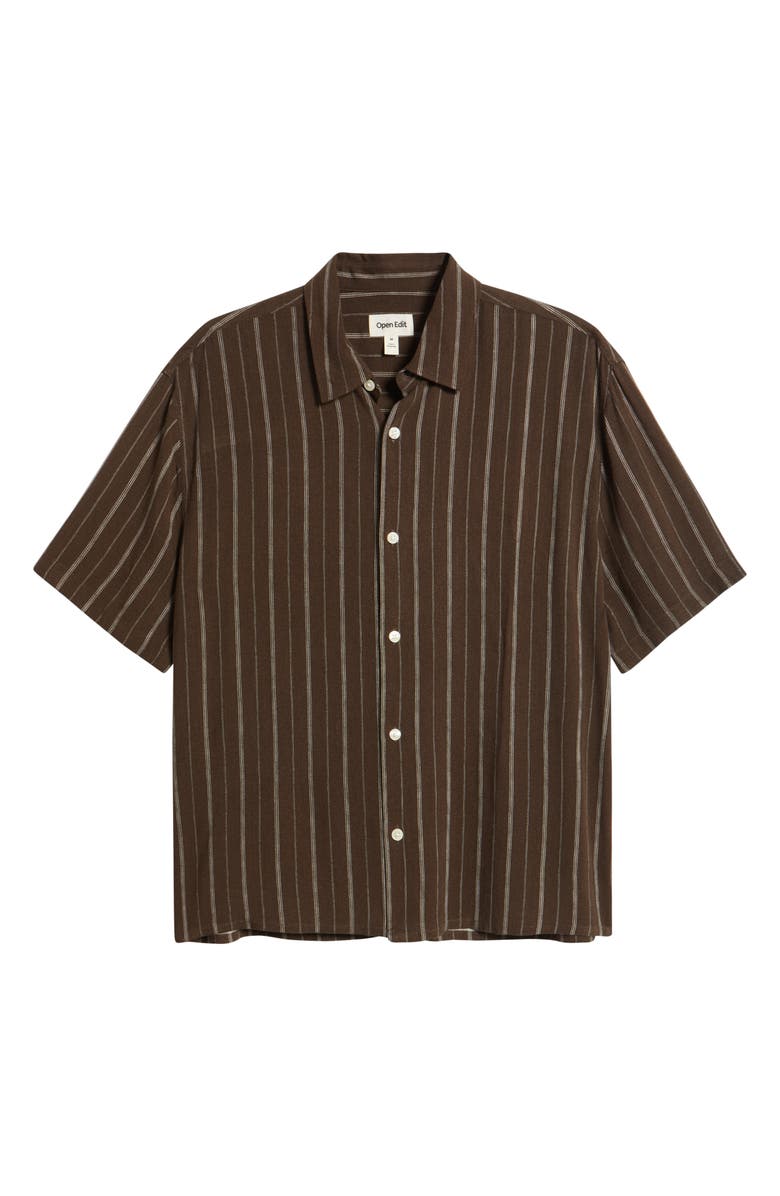 Open Edit Stripe Short Sleeve Button-Up Shirt, Alternate, color, Brown Kiyoshi Stripe