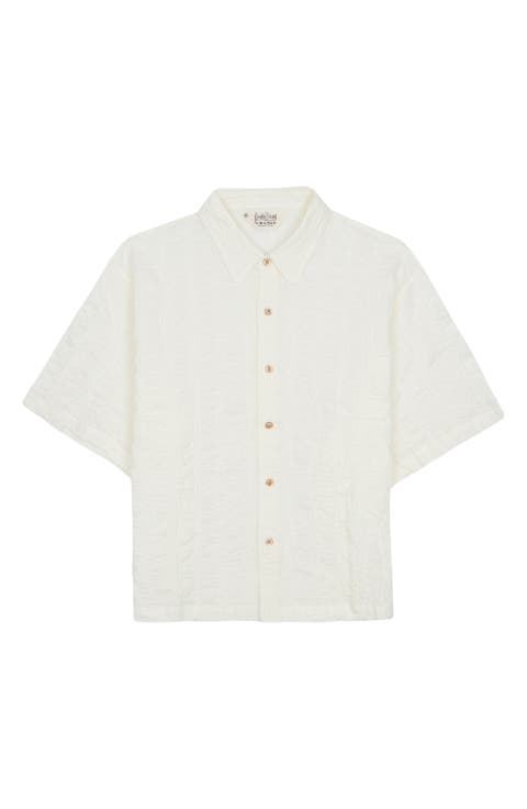 Twisted Piping Embroidered Cotton Button-Up Shirt