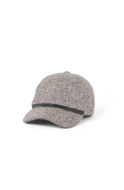 Brunello Cucinelli Tweed Baseball Cap With Monili In Brown