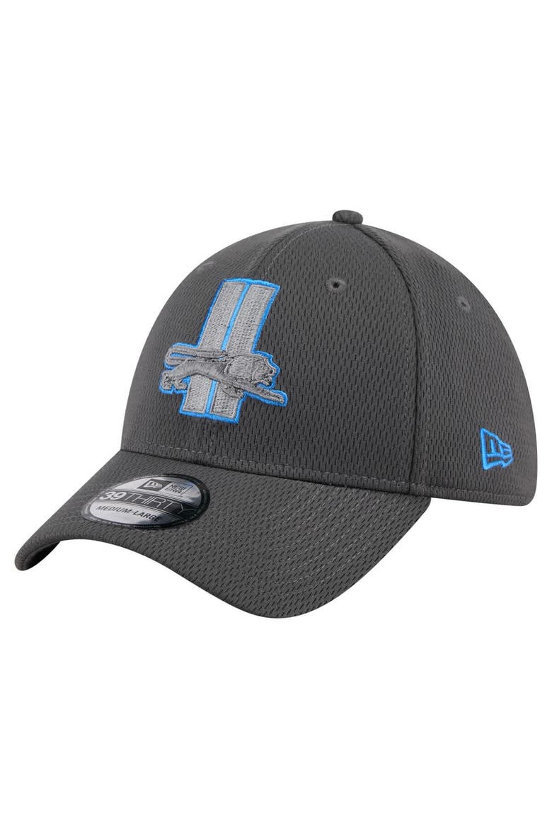 Men's New Era Graphite Detroit Lions Throwback Logo Main 39THIRTY Flex Hat, Alternate, color, Graphite