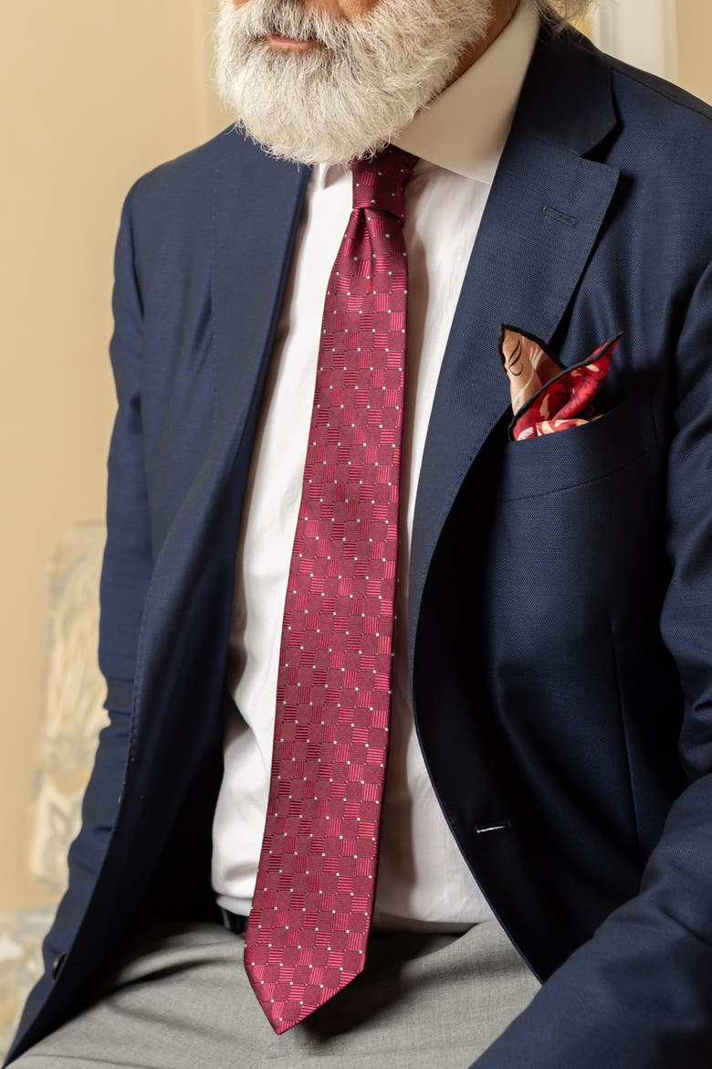 Barone - Silk Jacquard Tie for Men, Alternate, color, Crimson Red
