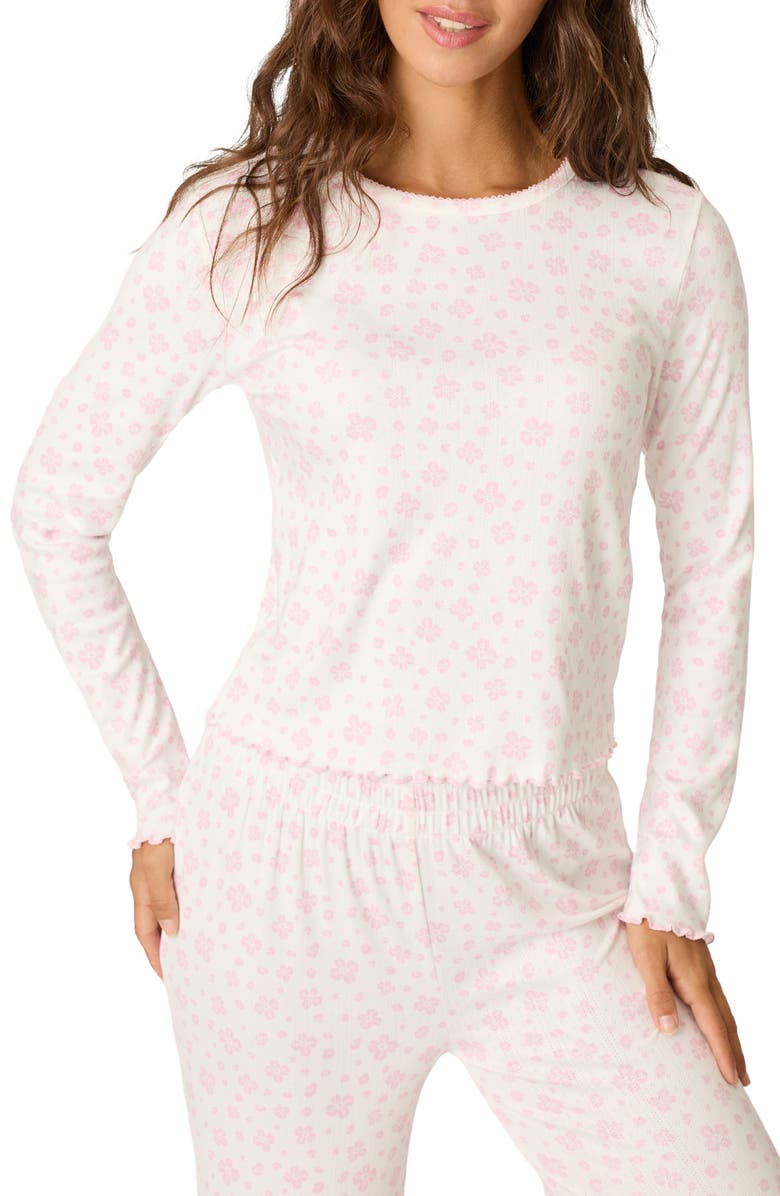 PJ Salvage Pretty Petals Jersey Pajama Top, Main, color, Sweet Pink