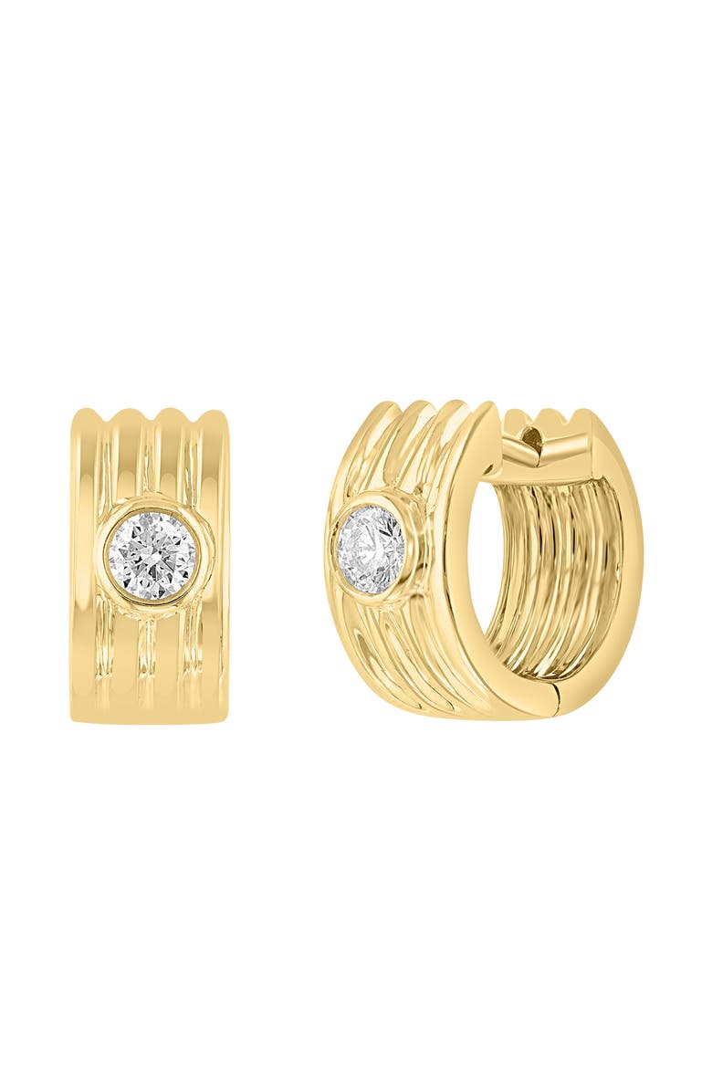 14K Yellow Gold Diamond Ribbed Huggie Earrings, Alternate, color, 14K Gold
