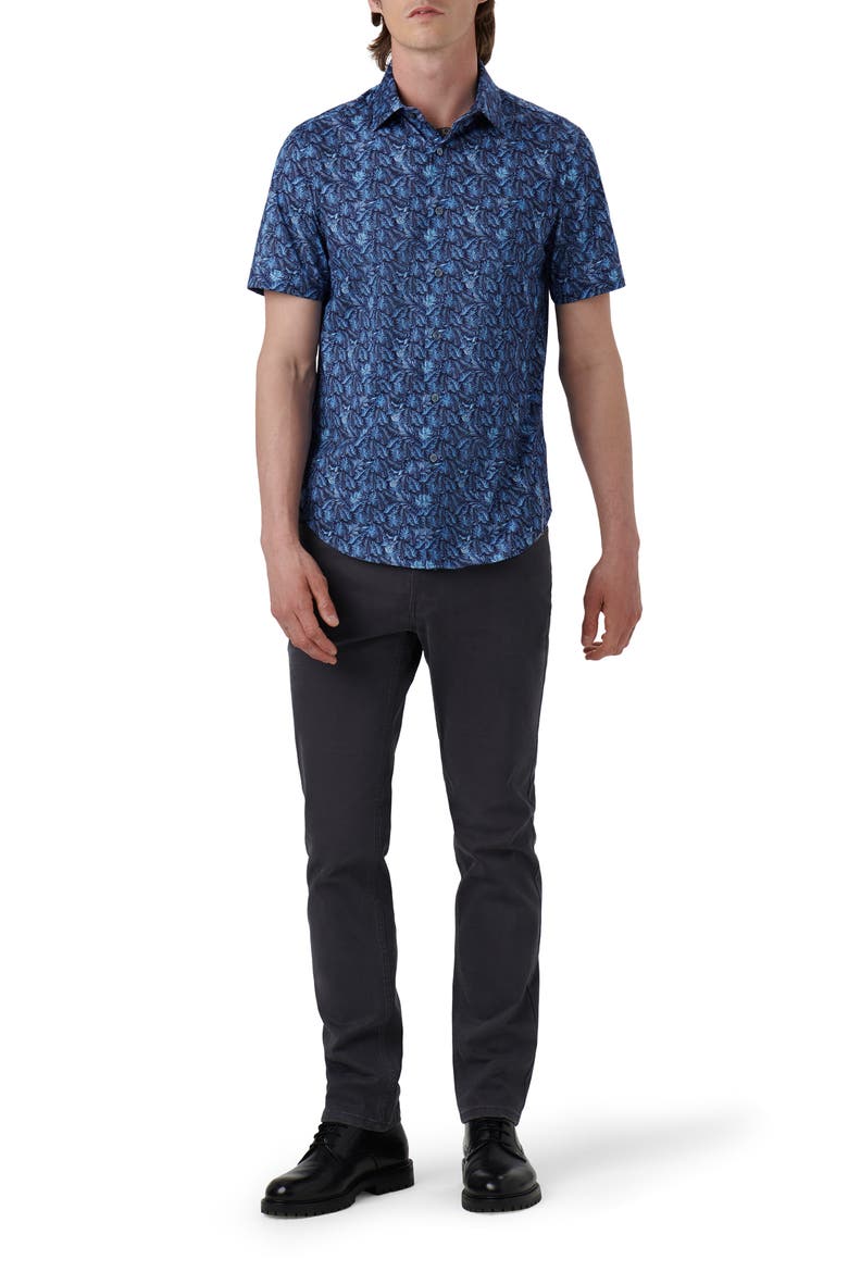 Miles OoohCotton® Leaf Print Short Sleeve Button-Up Shirt, Alternate, color, COBALT