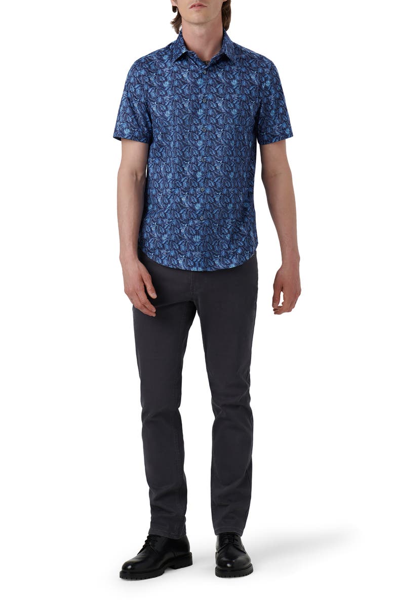 Bugatchi Miles OoohCotton<sup>®</sup> Leaf Print Short Sleeve Button-Up Shirt, Alternate, color, 