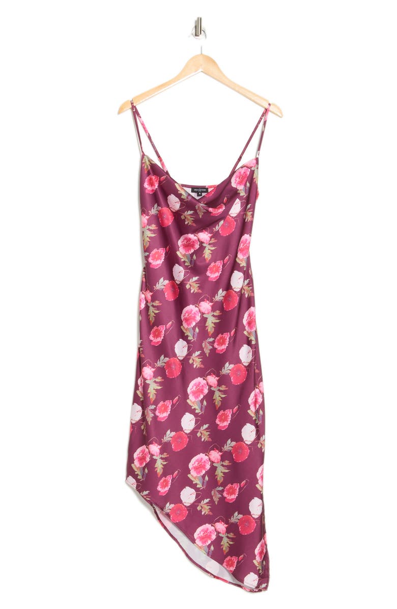 AREA STARS Bouquet Asymmetric Satin Slipdress, Alternate, color, Burgundy