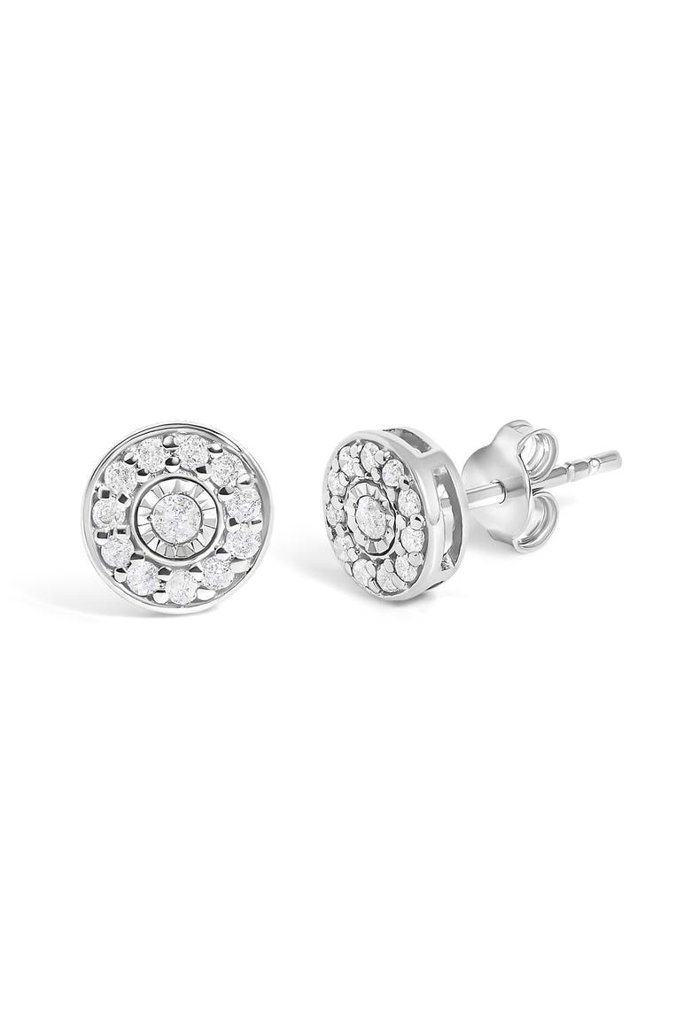 .925 Sterling Silver 1/4 Cttw Diamond Miracle Set Solitaire with Halo Stud Earrings, Alternate, color, Silver