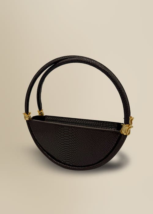 Contessa Mills World Bag Grand Elegant Structured Italian Leather Moon-shaped Handbag In Brown