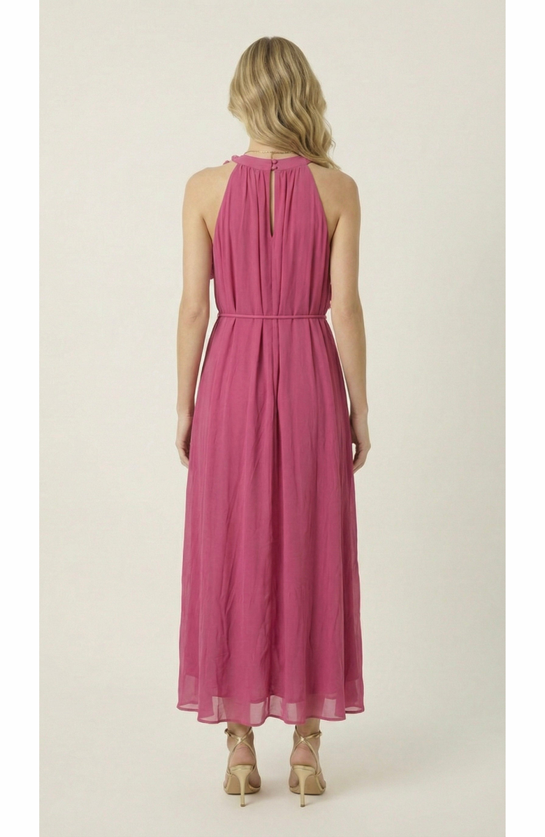 Modenaire Floral Appliqué Halter Midi Dress, Alternate, color, Magenta