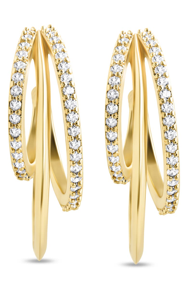 Sterling Forever Adriana Cubic Zirconia Triple Layer Hoop Earrings, Alternate, color, Gold