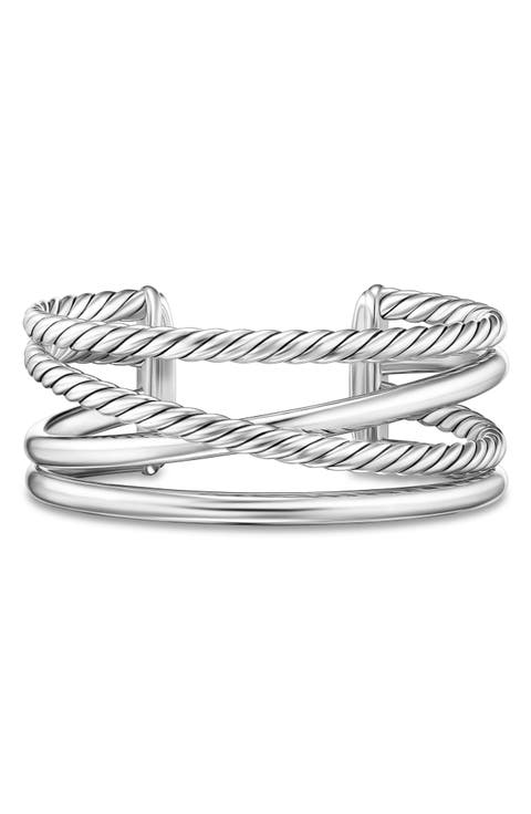 Bold Crossover Multi Row Cuff Bracelet in Sterling Silver, 24.4mm