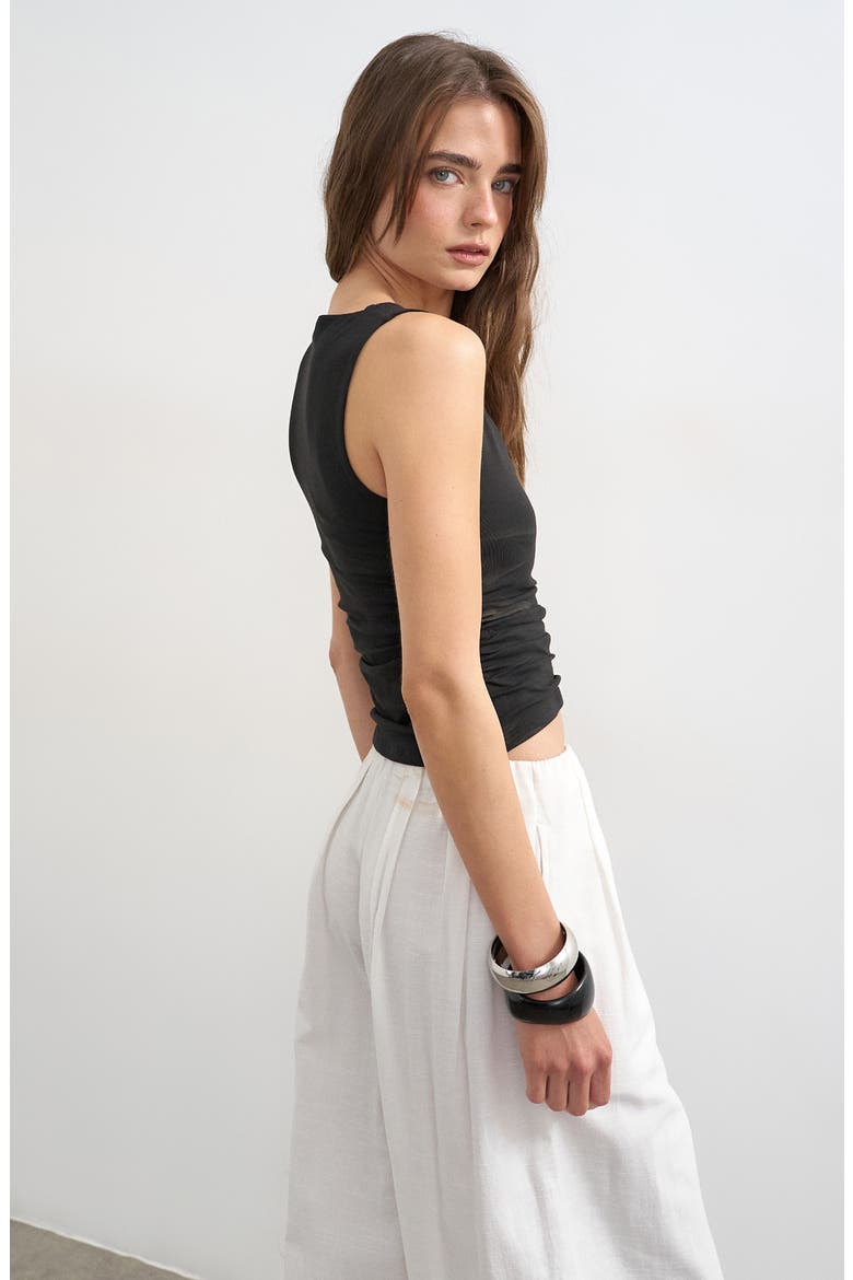 Side Ruched Deep V-Neck Stretch Cotton Tank, Alternate, color, BLACK