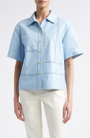 Lafayette 148 New York Ladder Stitch Inset Paneled Tumbled Leather Shirt