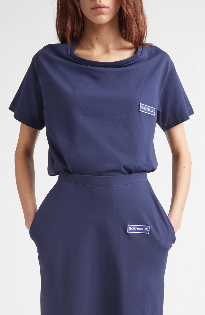 JULIE KEGELS Pulled Neckline Cotton T-Shirt, Main, color, Dark Navy