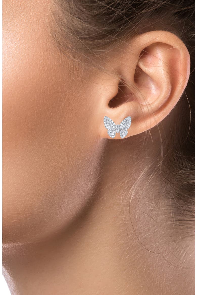 Pavé Cubic Zirconia Butterfly Stud Earrings, Alternate, color, SILVER