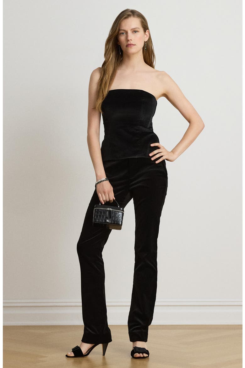 Soft Stretch Velvet High Waist Straight Leg Pants, Alternate, color, BLACK VELVET