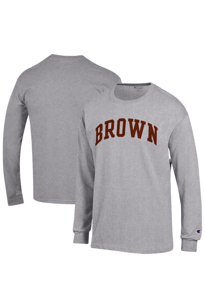Men's Champion  Heather Gray Brown Bears Basic Arch Long Sleeve T-Shirt, Alternate, color, Heather Gray