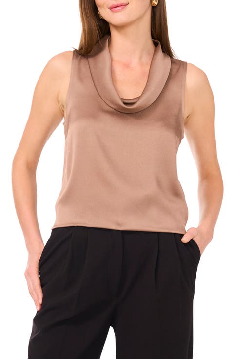 Hammered Satin Sleeveless Cowl Neck Top
