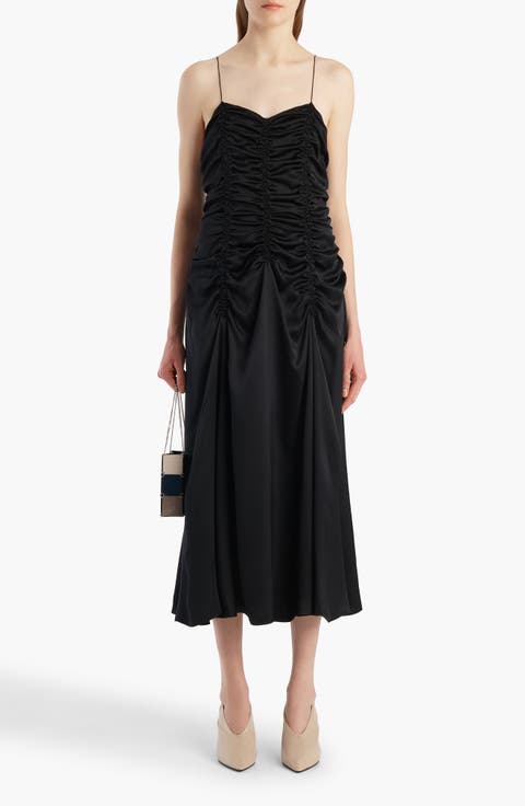 Raina Ruched Silk Midi Slipdress