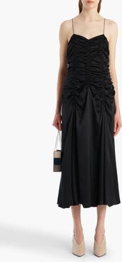 Khaite Raina Ruched Silk Midi Slipdress