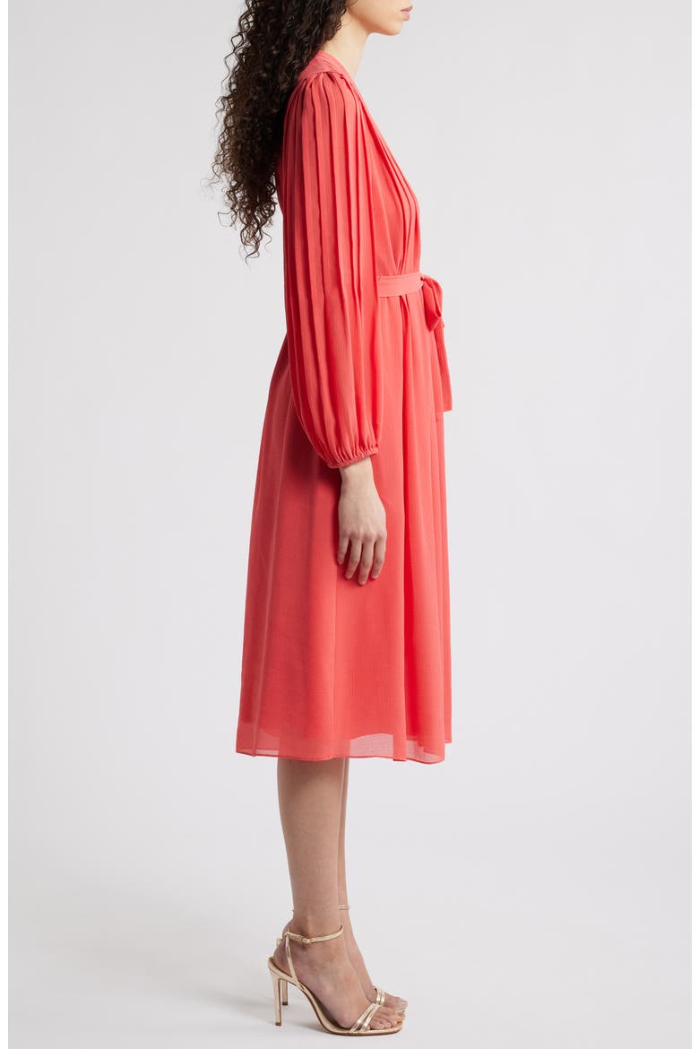 Tatum Pleated Tie Waist Long Sleeve Dress, Alternate, color, POPPY