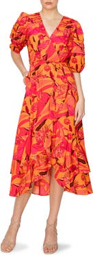 MELLODAY Poplin Floral Midi Wrap Dress