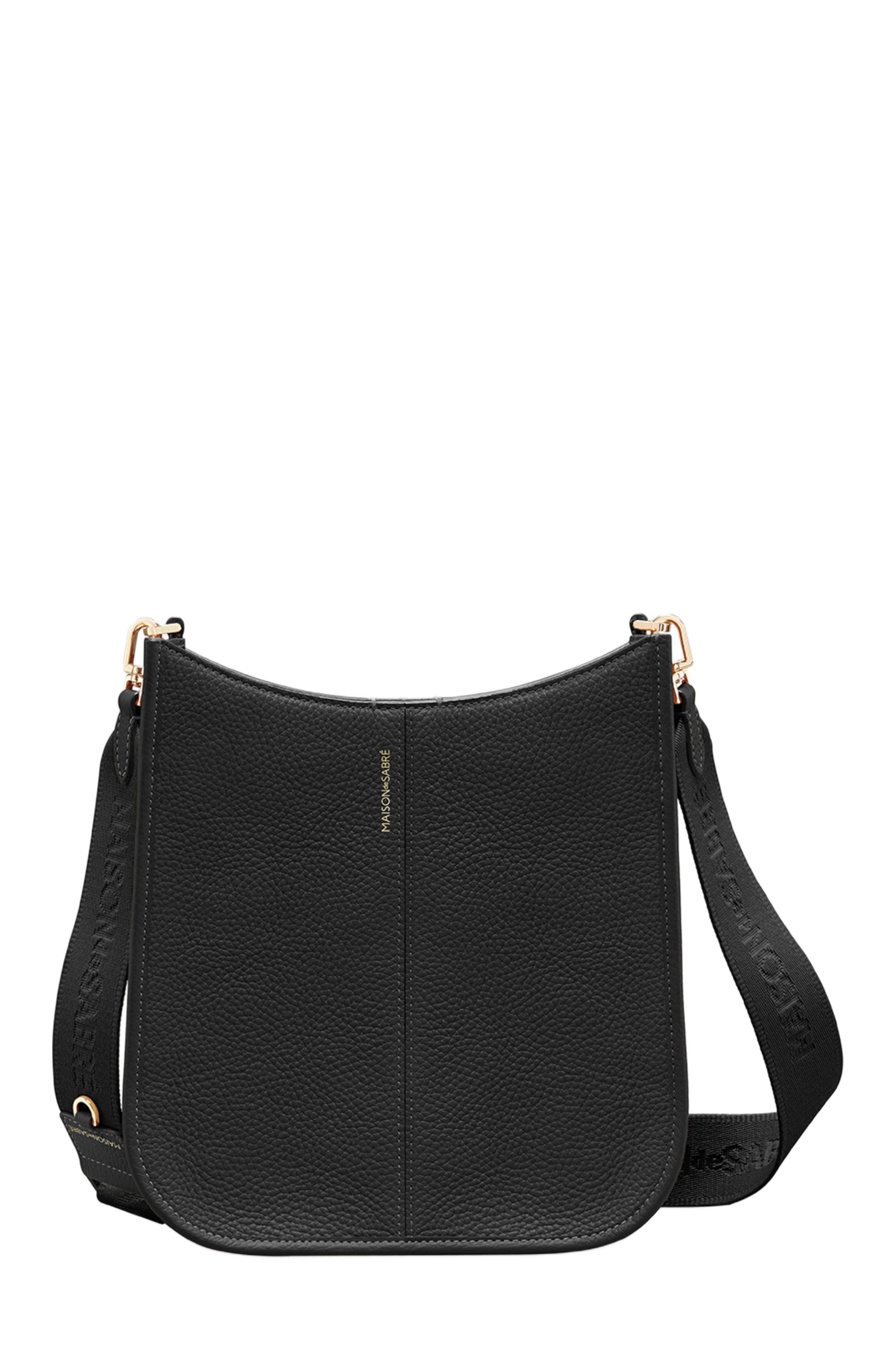 MAISON de SABRÉ Leather Saddle Bag, Main, color, Black Caviar