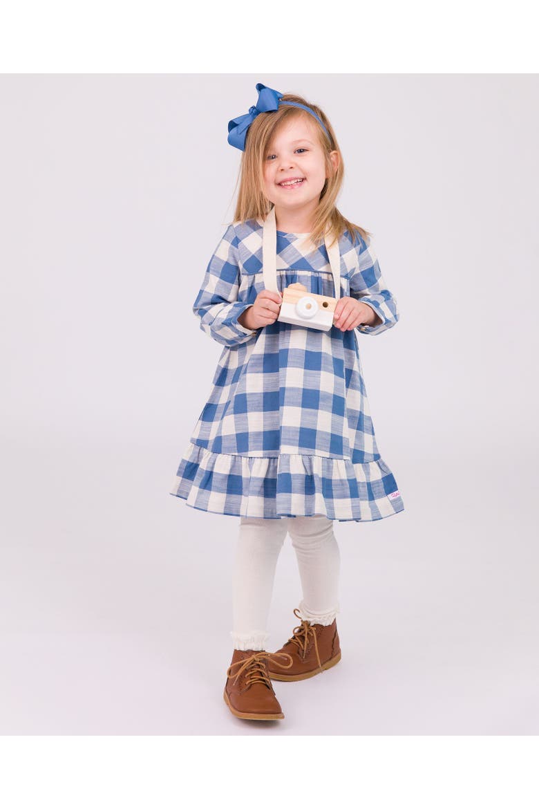 Toddler Girls Long Sleeve Ruffle Hem Dress, Alternate, color, Countryside Blue Plaid