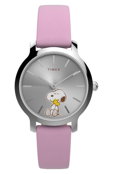x Peanuts® Transcend Snoopy Hug Leather Strap Watch, 31mm