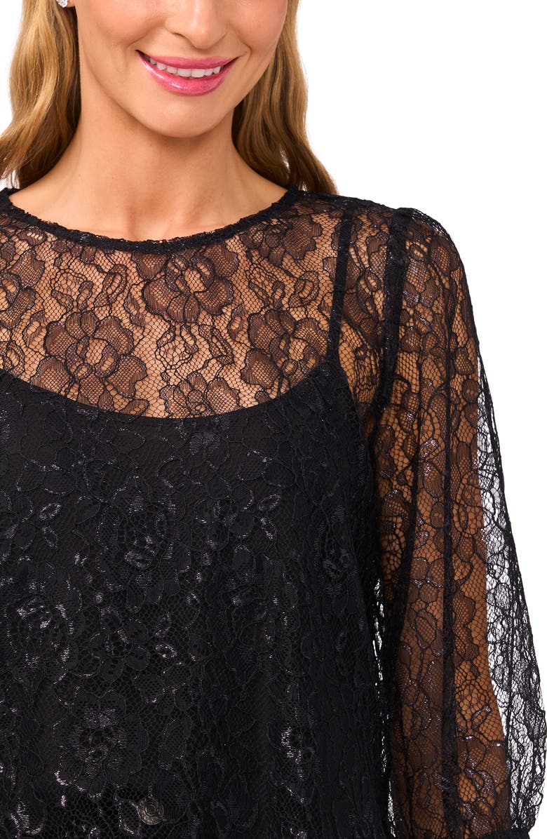CeCe Metallic Floral Lace Top, Alternate, color, Rich Black