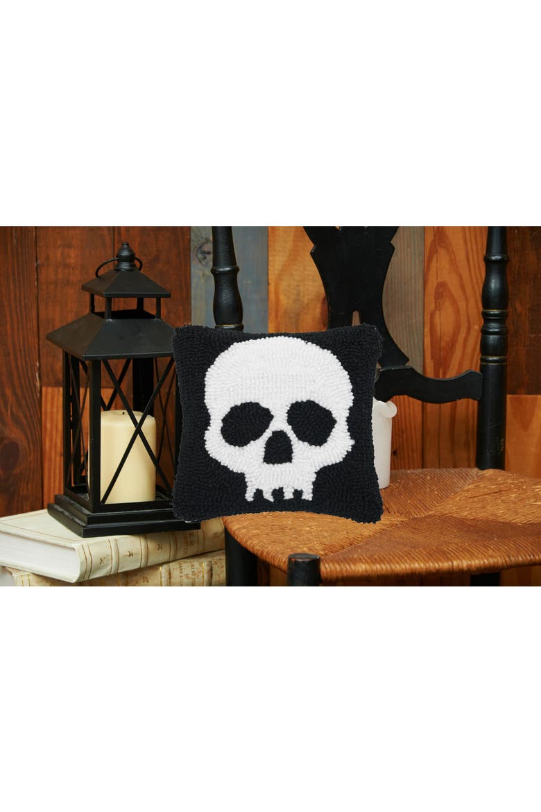 Skull Skeleton Hooked Petite Halloween Accent Pillow 8", Alternate, color, Black