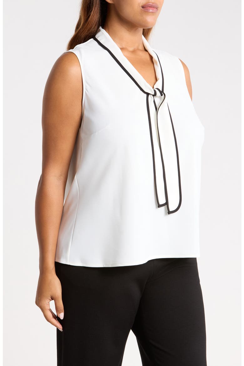 Tie Neck Sleeveless Top, Alternate, color, VANILLA ICE/ BLACK