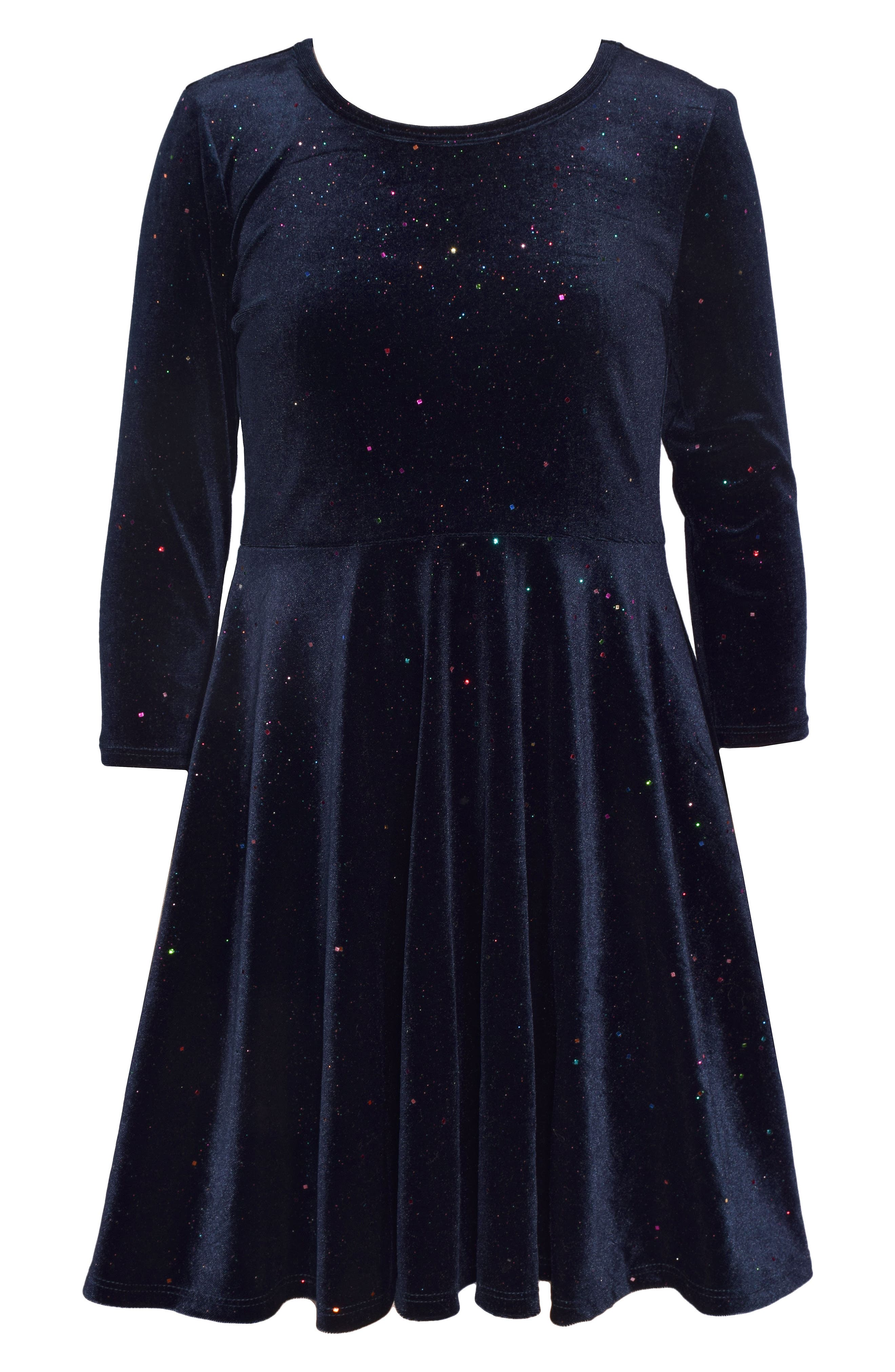 Bonnie Jean Kids' Long Sleeve Sparkle Velvet Skater Dress