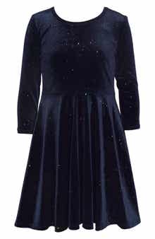 Bonnie Jean Kids' Long Sleeve Sparkle Velvet Skater Dress