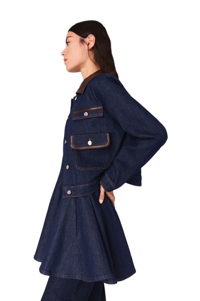 Denim jacket with faux leather, Alternate, color, Navy
