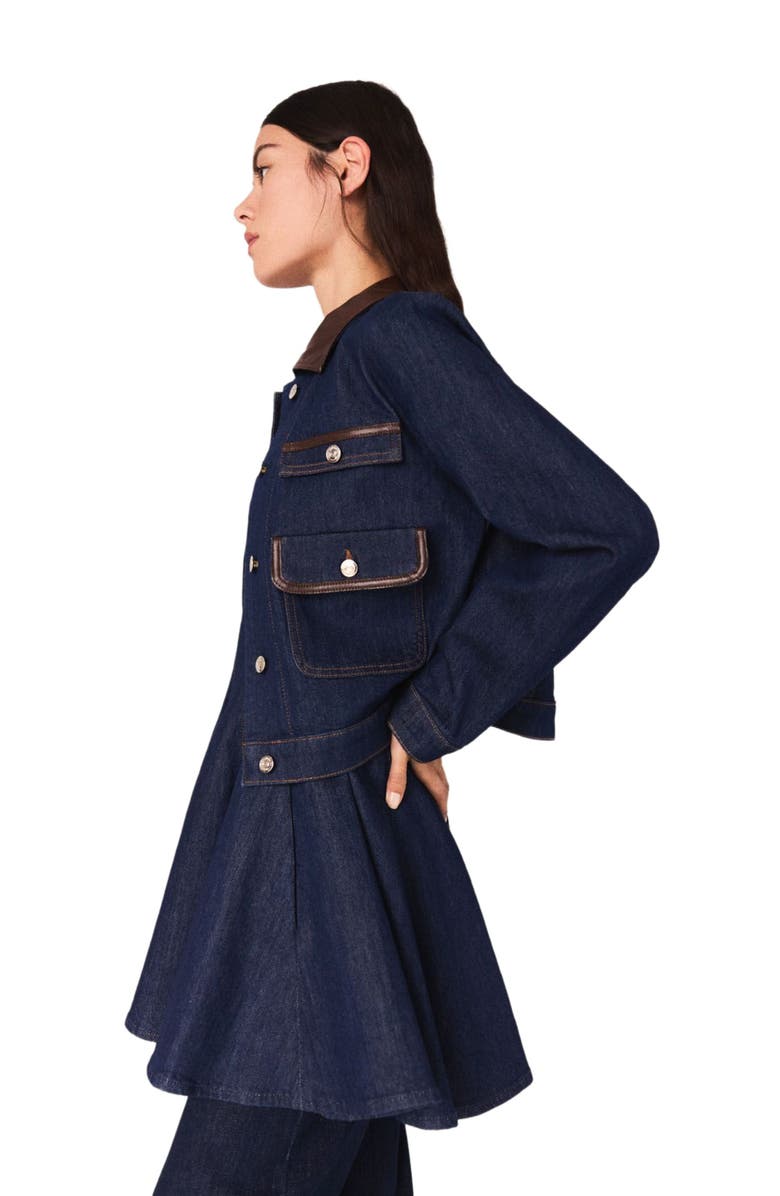 maje Denim jacket with faux leather, Alternate, color, Navy