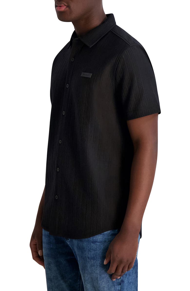 KARL LAGERFELD PARIS Textured Knit Short Sleeve Shirt, Alternate, color, Black