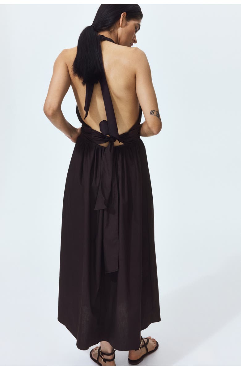 H&M Cotton Halterneck Dress, Alternate, color, Dark Brown
