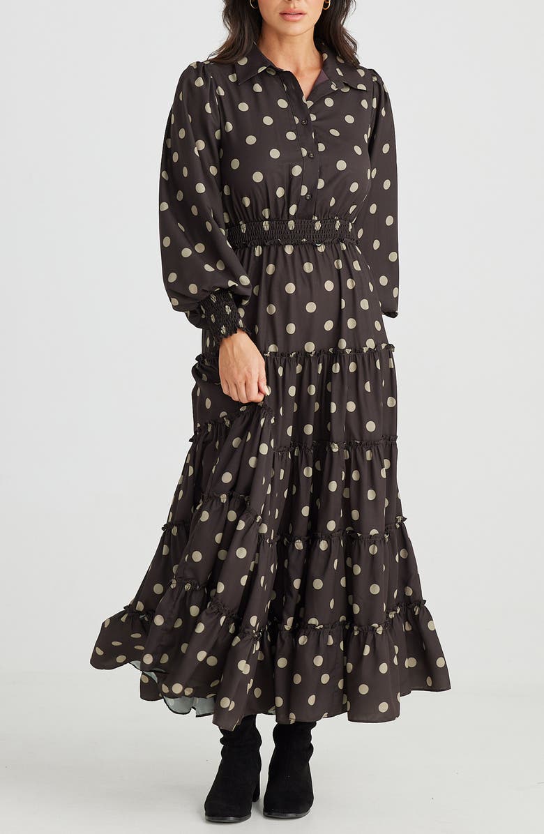 Brave+True Lido Print Long Sleeve Tiered Maxi Dress, Alternate, color, 